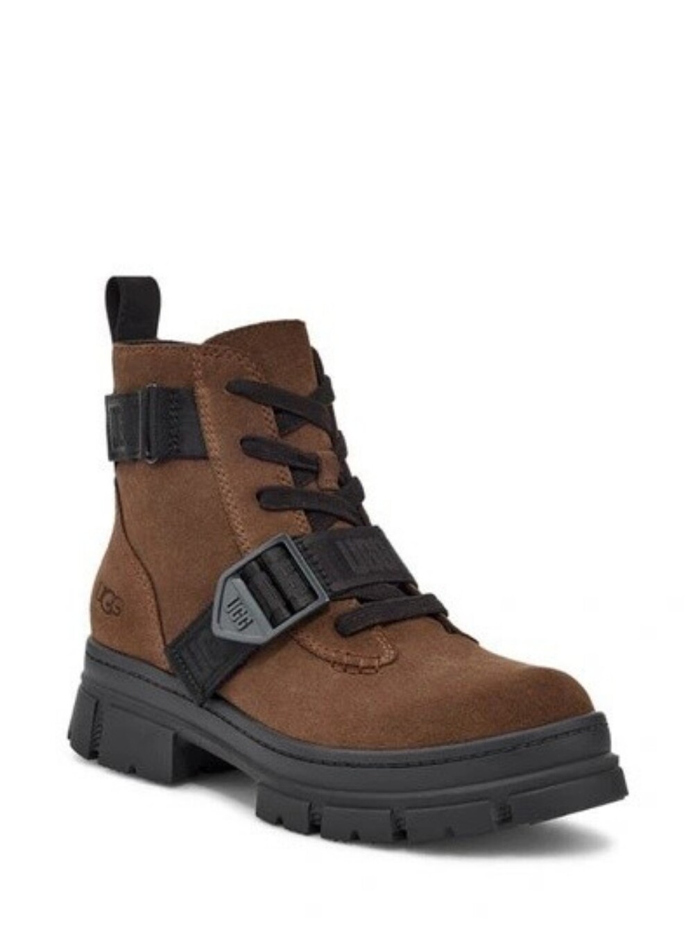 UGG Ashton Waterproof Suede Chunky Lace-Up Lug Sole Boot In Dark Earth Brown
